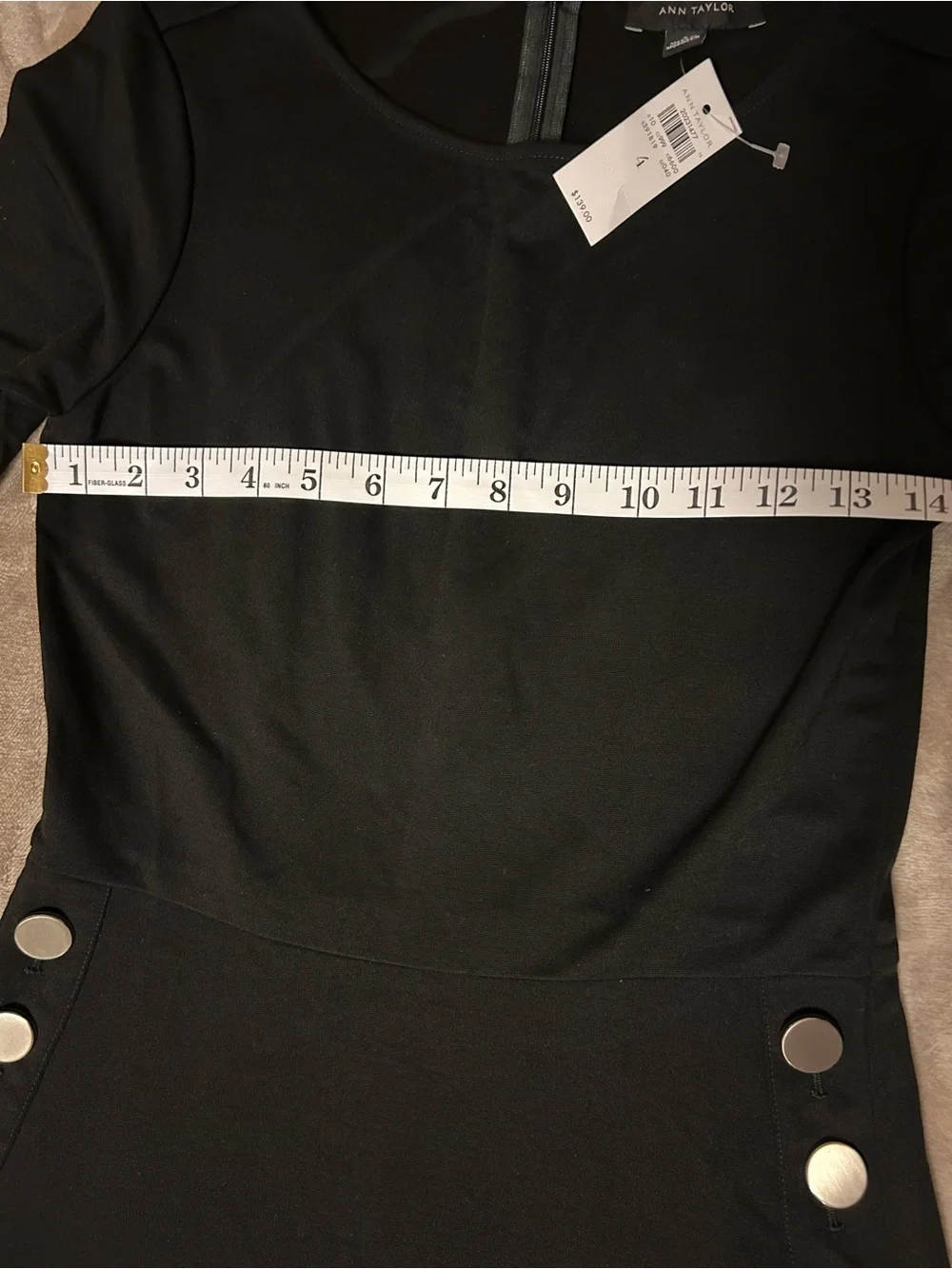 NWT Ann Taylor Black Jersey Midi A-Line Dress with Silver Button Accents, Size 4 - Picture 5 of 6